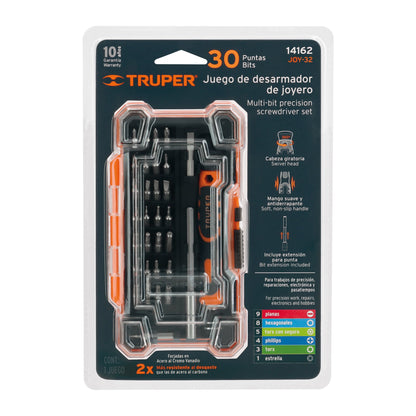 Desarmador de Precisión JOY-32 con 30 Puntas Intercambiables y Extensión - Kit Profesional para Electrónica, Reparación de Celulares y Trabajos de Precisión - Acero Cromo Vanadio 2X Más Resistente