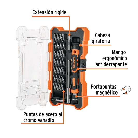 Desarmador de Precisión JOY-32 con 30 Puntas Intercambiables y Extensión - Kit Profesional para Electrónica, Reparación de Celulares y Trabajos de Precisión - Acero Cromo Vanadio 2X Más Resistente
