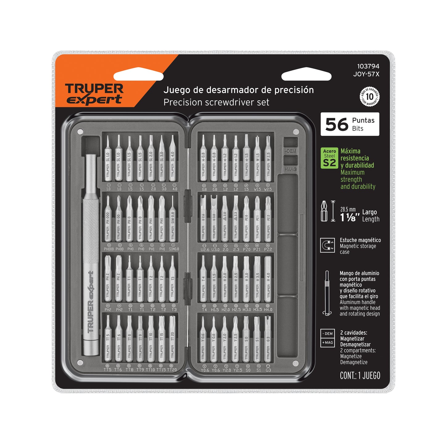 Desarmador de Precisión JOY-57X con 56 Puntas Intercambiables - Kit Profesional para Electrónica y Reparaciones de Precisión - Acero S2 Resistente