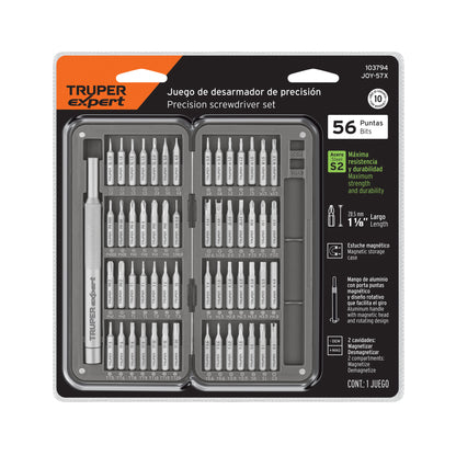 Desarmador de Precisión JOY-57X con 56 Puntas Intercambiables - Kit Profesional para Electrónica y Reparaciones de Precisión - Acero S2 Resistente