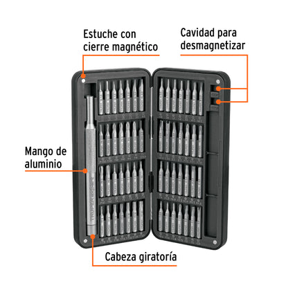 Desarmador de Precisión JOY-57X con 56 Puntas Intercambiables - Kit Profesional para Electrónica y Reparaciones de Precisión - Acero S2 Resistente