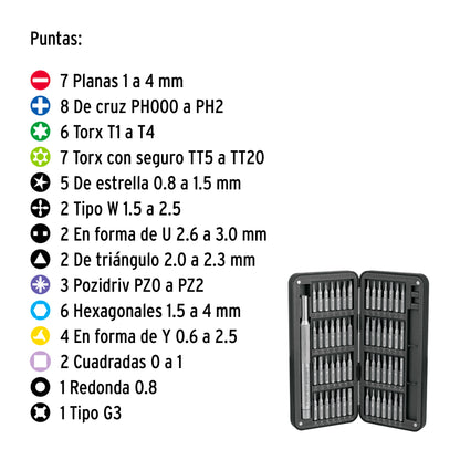 Desarmador de Precisión JOY-57X con 56 Puntas Intercambiables - Kit Profesional para Electrónica y Reparaciones de Precisión - Acero S2 Resistente