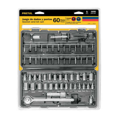 Juego de Herramientas Pretul 60 Piezas 1/4" y 3/8" para Mecánico Profesional - Kit Completo con Estuche Organizador JUDA-60P