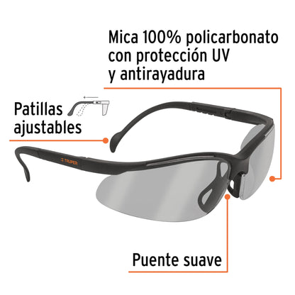 Lentes de Seguridad Interior-Exterior Truper Vision LEDE-I/E - Protección UV Antirayadura Policarbonato - Industria Construcción Taller