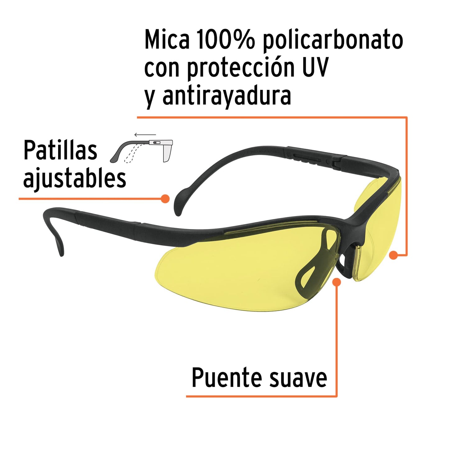 Lentes de Seguridad Ámbar Truper Vision LEDE-SA - Protección UV Antirayadura Policarbonato para Industria Construcción Taller