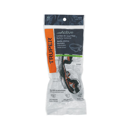 Lentes de Seguridad Transparentes con Banda Elástica TRUPER Active - Protección UV Antiempañante para Industria, Construcción y Deportes - LEDE-ST-R