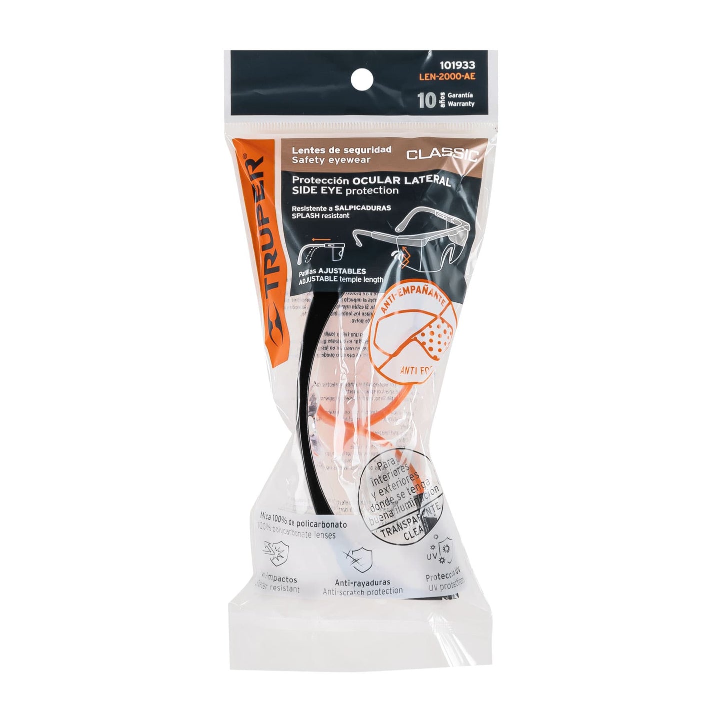 Lentes de Seguridad Industriales Antiempañantes LEN-2000-AE - Protección UV Policarbonato Ajustables para Construcción, Taller e Industria - Previene Lesiones Oculares y Accidentes Laborales