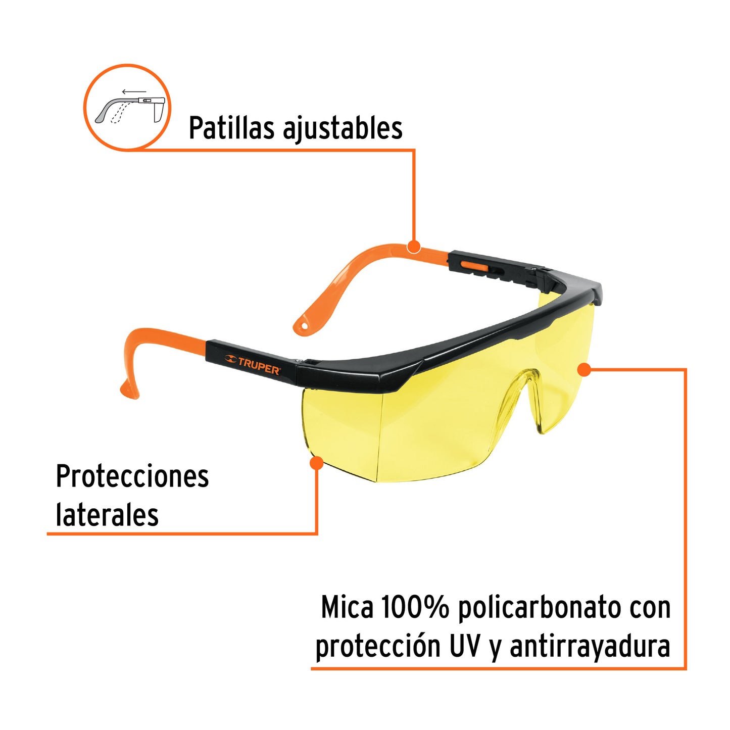 Lentes de Seguridad Industrial Truper LEN-2000A - Protección UV Antirayadura para Construcción y Taller