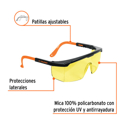 Lentes de Seguridad Industrial Truper LEN-2000A - Protección UV Antirayadura para Construcción y Taller