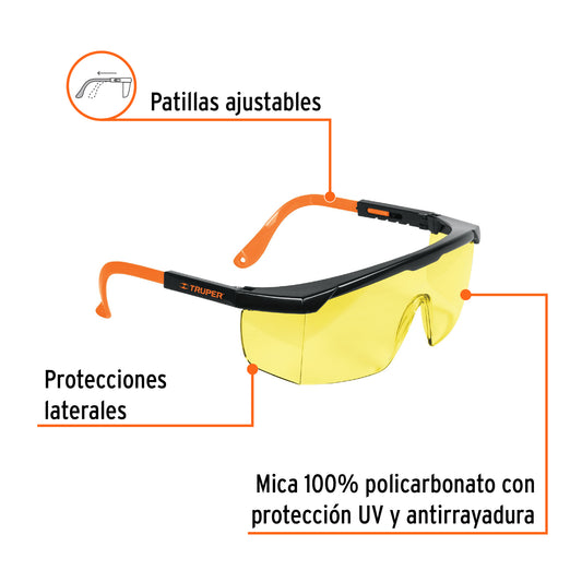 Lentes de Seguridad Industrial Truper LEN-2000A - Protección UV Antirayadura para Construcción y Taller