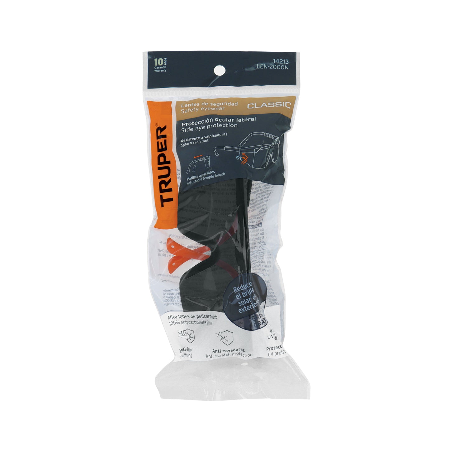 Lentes de Seguridad Truper Classic LEN-2000N - Protección UV Policarbonato Antirayadura para Industria y Construcción