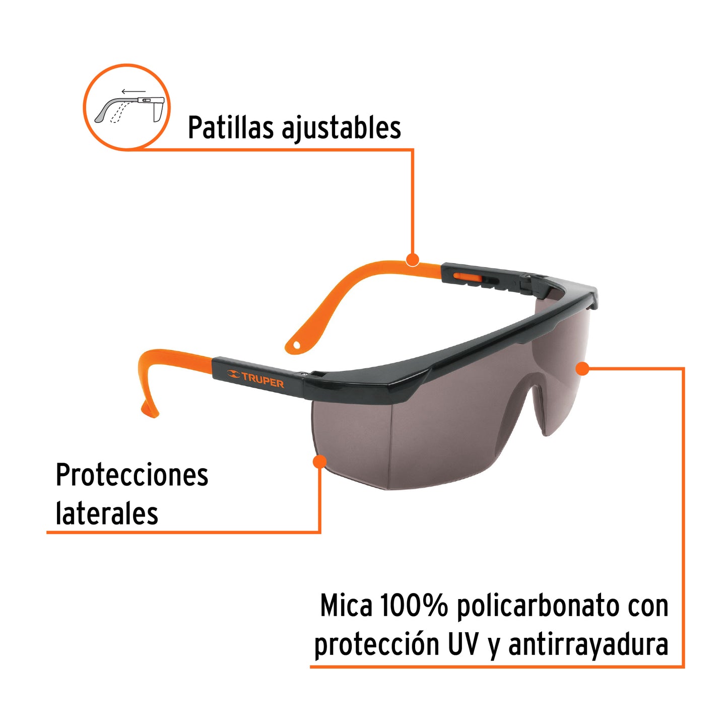 Lentes de Seguridad Truper Classic LEN-2000N - Protección UV Policarbonato Antirayadura para Industria y Construcción