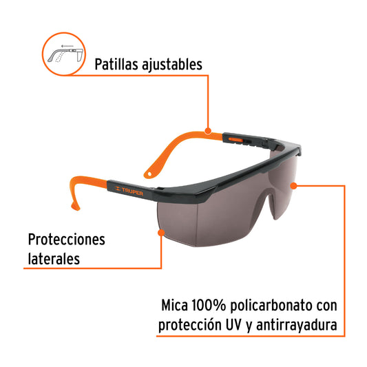 Lentes de Seguridad Truper Classic LEN-2000N - Protección UV Policarbonato Antirayadura para Industria y Construcción