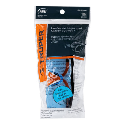 Lentes de Seguridad Truper Classic LEN-2000Z - Protección UV Antirayadura Policarbonato Azul - Industria Construcción Taller