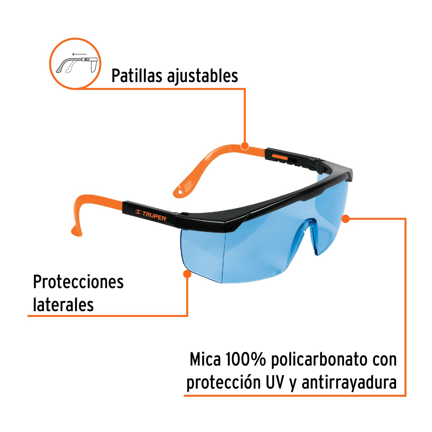 Lentes de Seguridad Truper Classic LEN-2000Z - Protección UV Antirayadura Policarbonato Azul - Industria Construcción Taller
