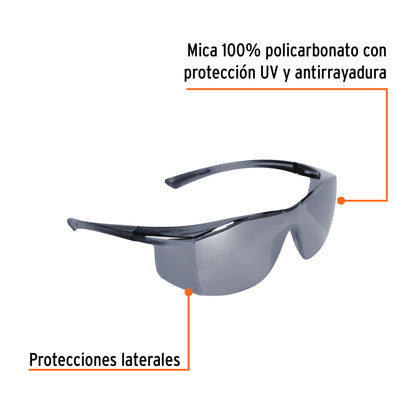 Lentes de Seguridad Truper Ultralite Espejo Plata - Protección UV Antirayadura Policarbonato - Industria Construcción Taller - LEN-LEP