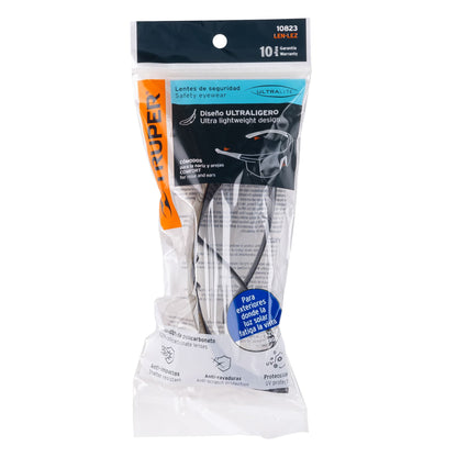 Lentes de Seguridad Truper Ultralite Espejo Azul - Protección UV Antirayadura Policarbonato - Solución Profesional para Industria Construcción Taller - LEN-LEZ