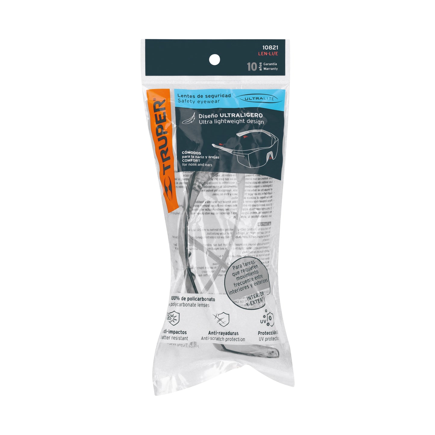 Lentes de Seguridad Truper Ultralite Interior-Exterior - Protección UV Antirayadura Policarbonato - Solución Profesional para Industria Construcción Taller