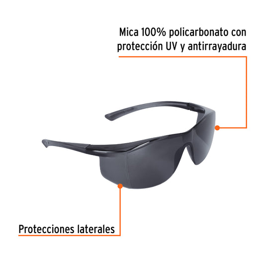 Lentes de Seguridad Grises Truper Ultralite LEN-LN - Protección UV Antirayadura Policarbonato - Solución Profesional para Industria Construcción Taller