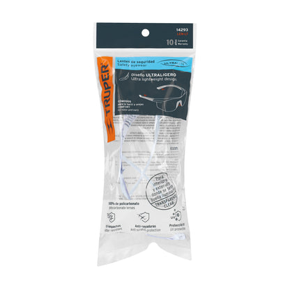 Lentes de Seguridad Transparentes Truper Ultralite LEN-LT - Protección UV Antirayadura Policarbonato - Solución Profesional para Industria Construcción Taller y Hogar