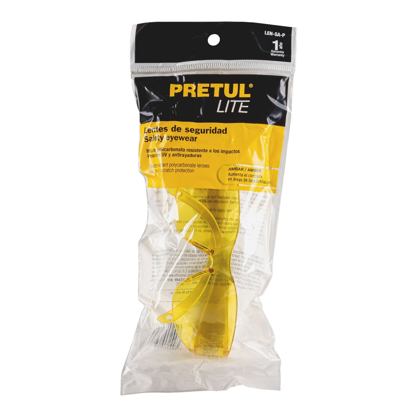 Lentes de Seguridad Ámbar Pretul Lite LEN-SA-P - Protección UV Policarbonato Antirayaduras para Industria Construcción Taller
