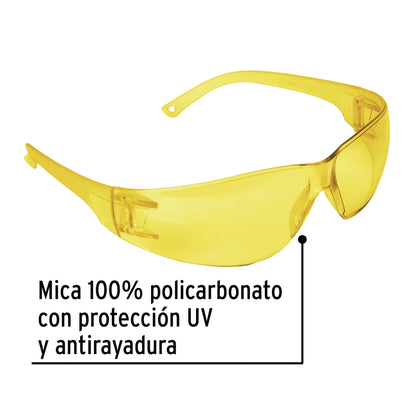Lentes de Seguridad Ámbar Pretul Lite LEN-SA-P - Protección UV Policarbonato Antirayaduras para Industria Construcción Taller