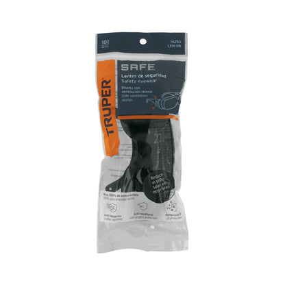 Lentes de Seguridad Grises Truper Safe LEN-SN - Protección UV Antirayadura para Industria, Construcción y Taller - Policarbonato Resistente