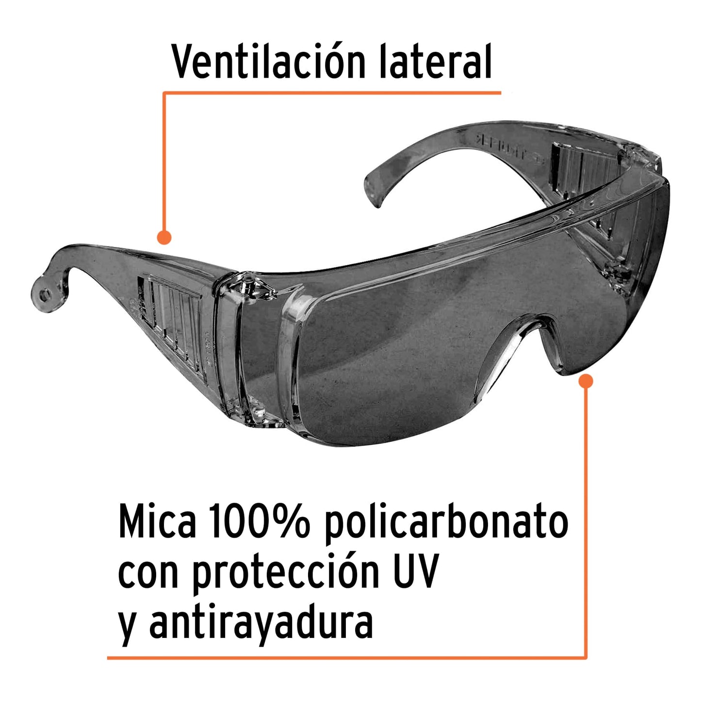 Lentes de Seguridad Grises Truper Safe LEN-SN - Protección UV Antirayadura para Industria, Construcción y Taller - Policarbonato Resistente