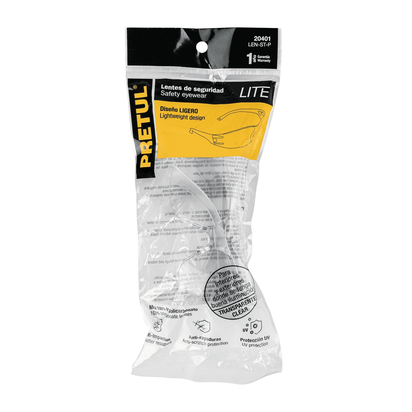 entes de Seguridad Transparentes Pretul Lite LEN-ST-P - Protección UV Policarbonato Antirayaduras para Industria, Construcción y Taller - Previene Lesiones Oculares en Trabajo