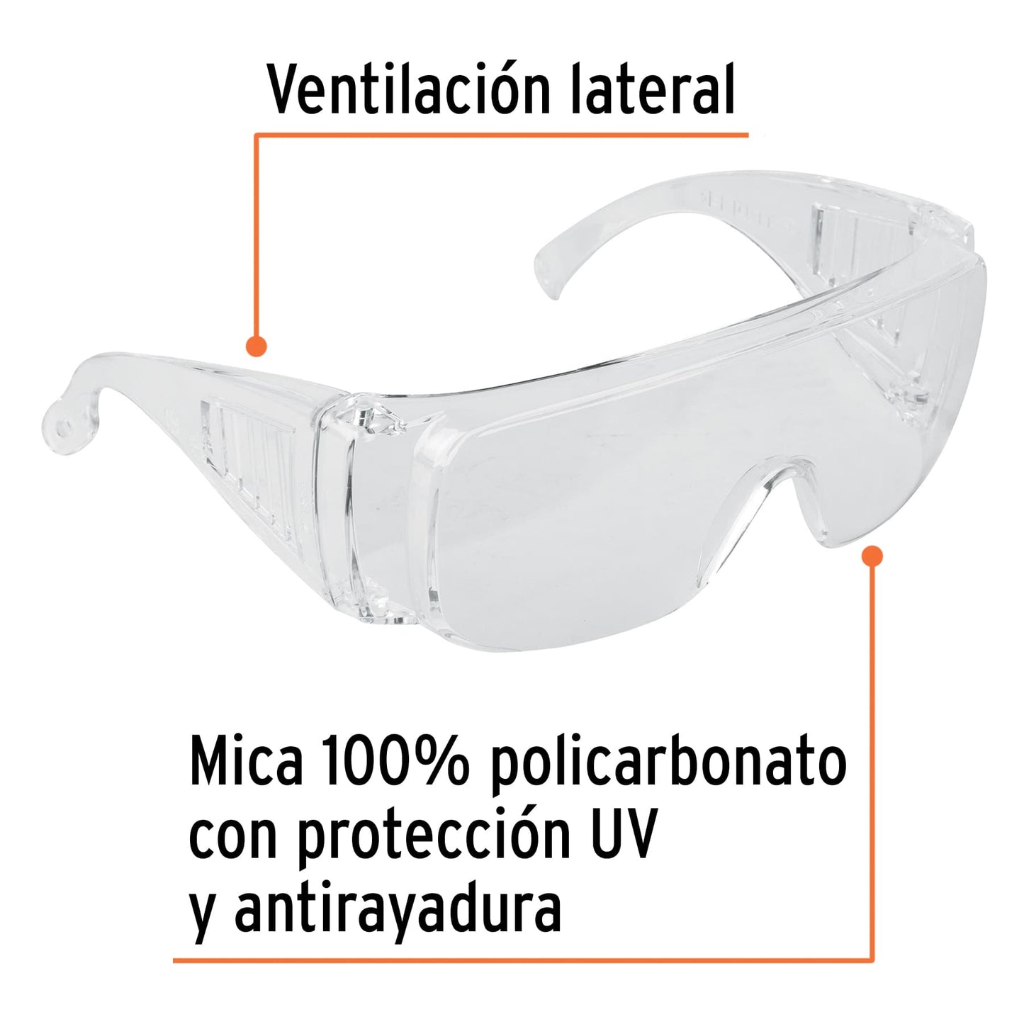 Lentes de Seguridad Transparentes Truper Safe LEN-ST - Protección UV Antirayadura para Industria, Construcción y Taller - Policarbonato Resistente