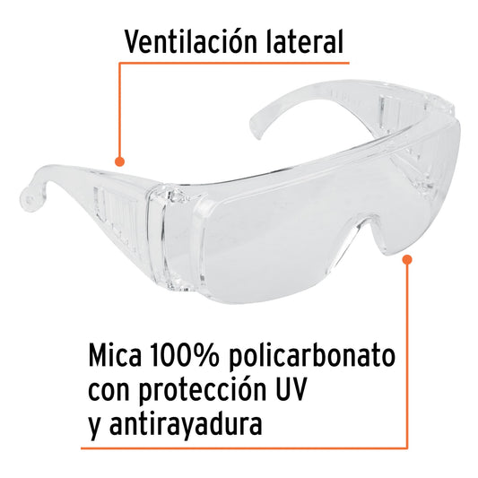 Lentes de Seguridad Transparentes Truper Safe LEN-ST - Protección UV Antirayadura para Industria, Construcción y Taller - Policarbonato Resistente