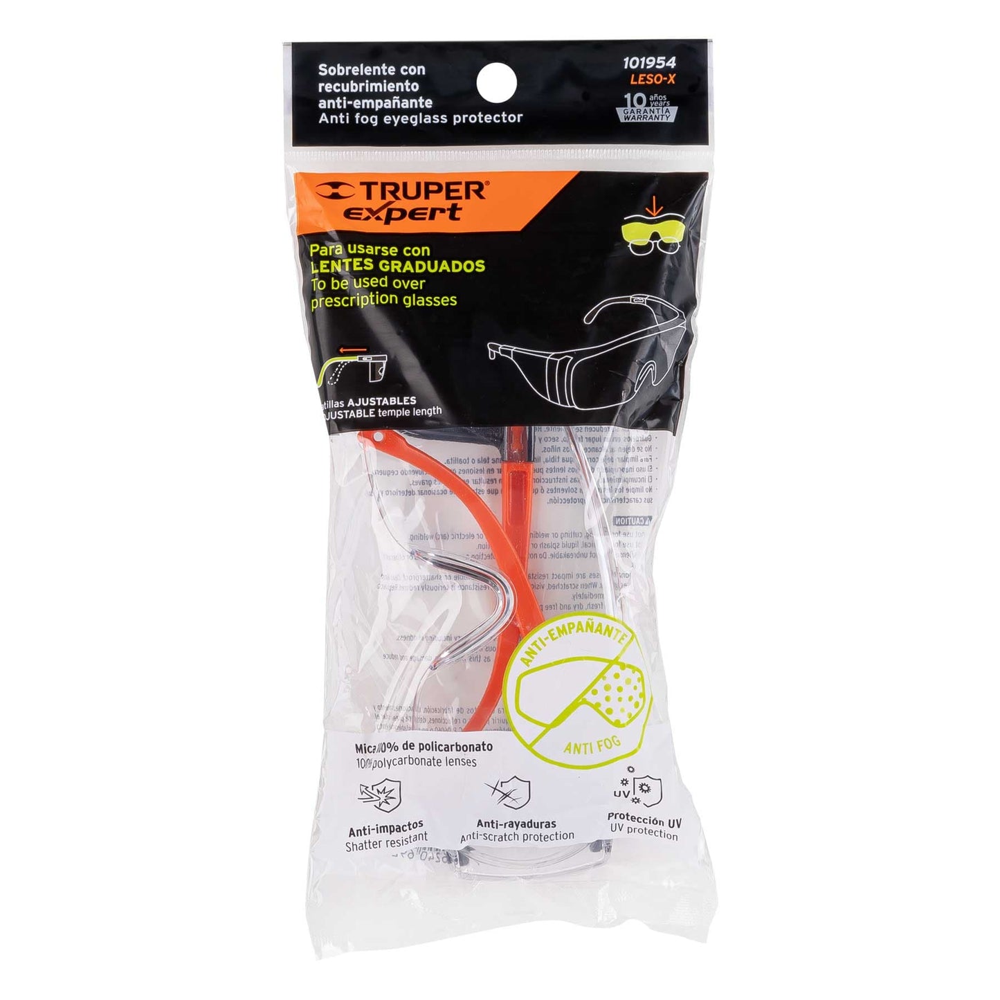 Sobrelentes de Seguridad Antiempaño LESO-X Truper Expert - Protección UV Policarbonato para Lentes Graduados - Industria Construcción Taller