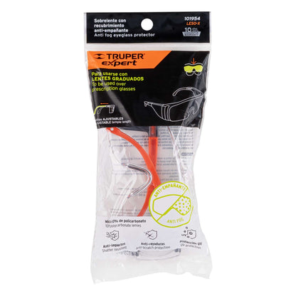 Sobrelentes de Seguridad Antiempaño LESO-X Truper Expert - Protección UV Policarbonato para Lentes Graduados - Industria Construcción Taller