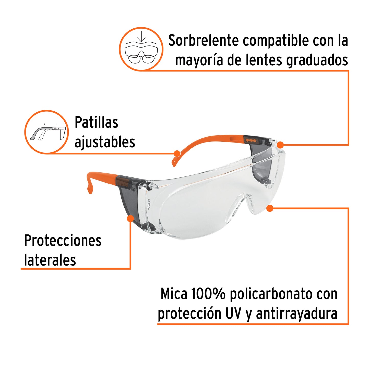 Sobrelentes de Seguridad Antiempaño LESO-X Truper Expert - Protección UV Policarbonato para Lentes Graduados - Industria Construcción Taller