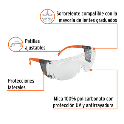 Sobrelentes de Seguridad Antiempaño LESO-X Truper Expert - Protección UV Policarbonato para Lentes Graduados - Industria Construcción Taller