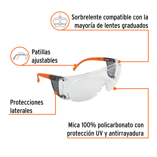 Sobrelentes de Seguridad Antiempaño LESO-X Truper Expert - Protección UV Policarbonato para Lentes Graduados - Industria Construcción Taller