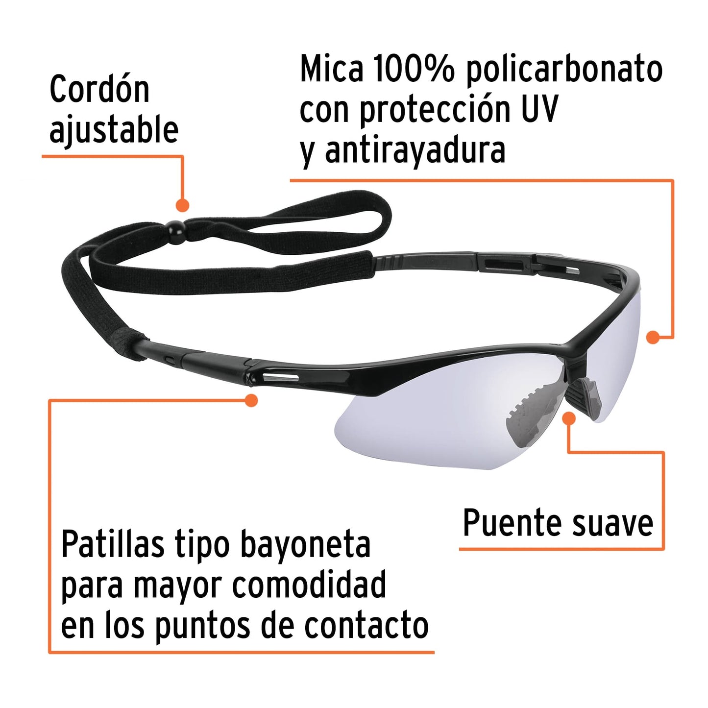Lentes de Seguridad Industrial Espejo Azul con Cordón Ajustable - Protección UV Antirayadura para Construcción y Taller - LESP-EZ