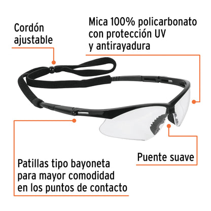 Lentes de Seguridad Antiempañantes LESP-ST - Protección UV Policarbonato con Cordón Ajustable para Industria, Construcción y Taller - Elimina Empañamiento y Rayones