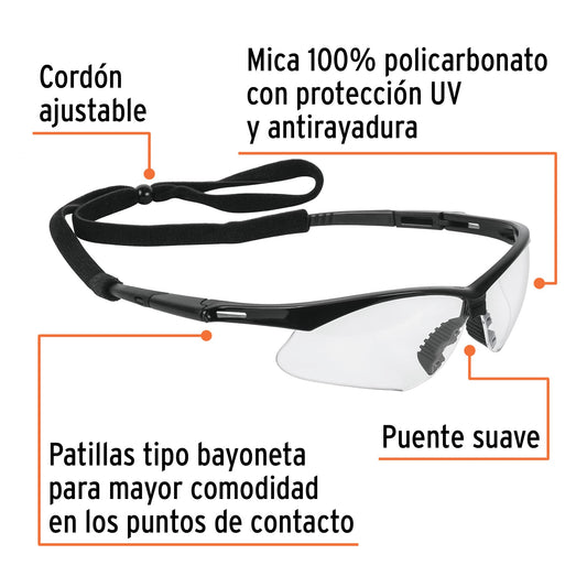 Lentes de Seguridad Antiempañantes LESP-ST - Protección UV Policarbonato con Cordón Ajustable para Industria, Construcción y Taller - Elimina Empañamiento y Rayones