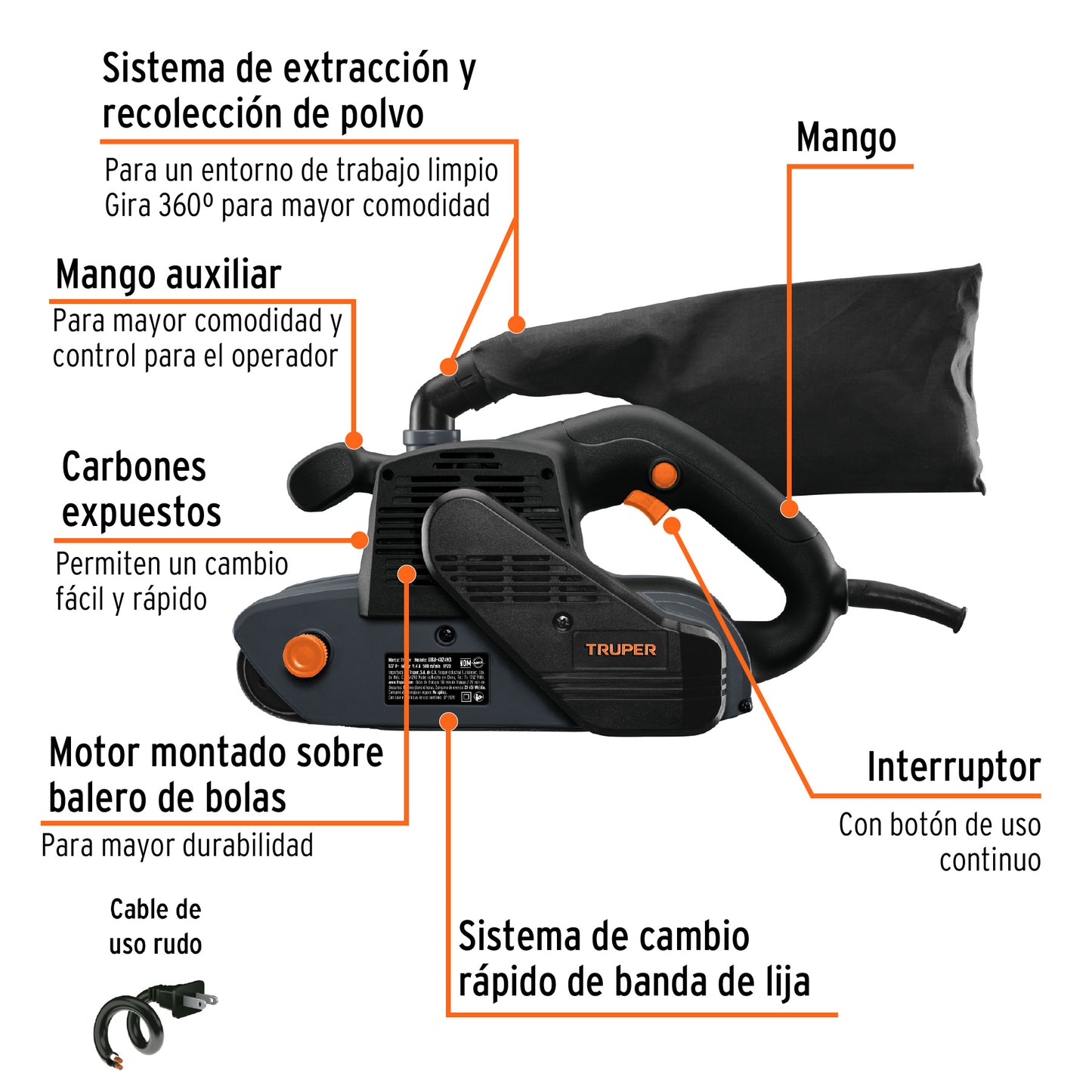 Lijadora de Banda 4x24 Pulgadas 1200W TRUPER Industrial - Remoción Rápida de Material con Sistema Cambio Rápido - LIBA-4X24N3