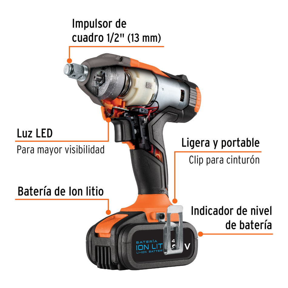 Llave de impacto inalámbrica 1/2", 20 V, Truper, Mecanica, Construccion.