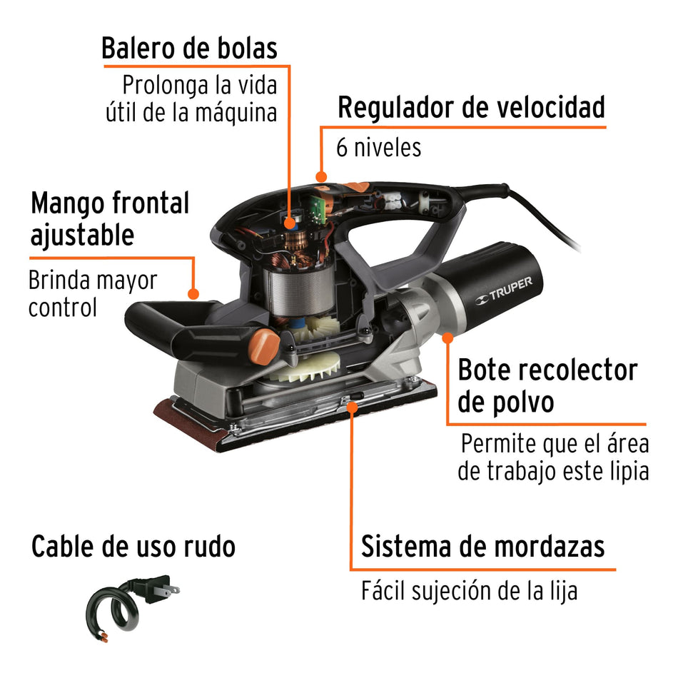 Lijadora orbital 1/2 hoja 360 W, industrial, Truper