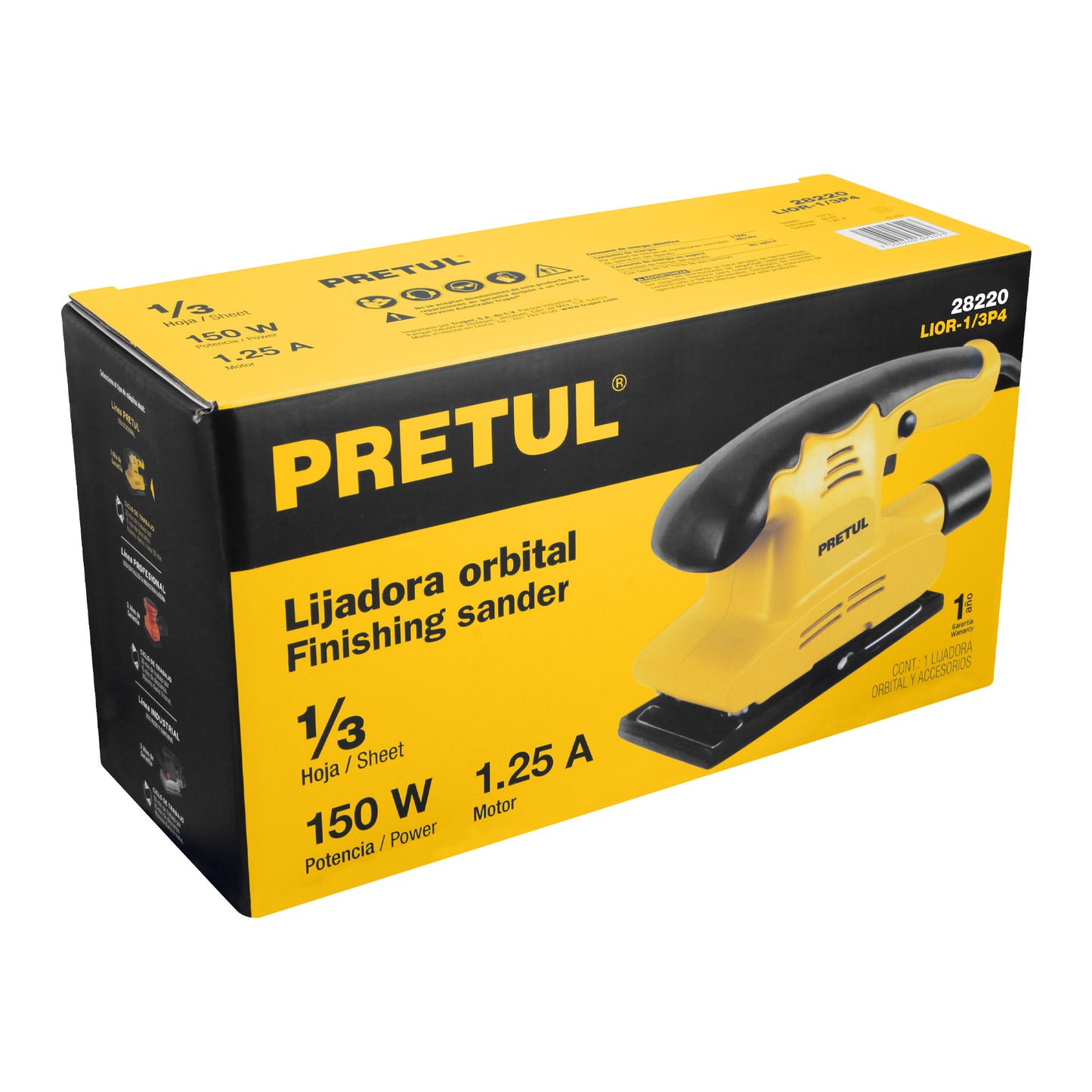Lijadora Orbital PRETUL 150W 1/3 Hoja - Solución Profesional para Lijado Preciso con Mango Ergonómico y Adaptador Aspiradora - LIOR-1/3P4