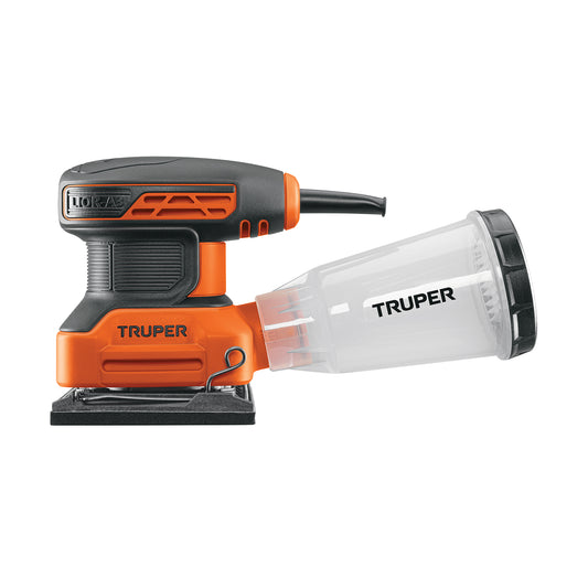 Lijadora Orbital 1/4 Hoja 240W TRUPER PRO LIOR-1/4A3 - Elimina Imperfecciones en Madera y Superficies con Sistema de Aspiración Integrado y Mango Ergonómico Antiderrapante