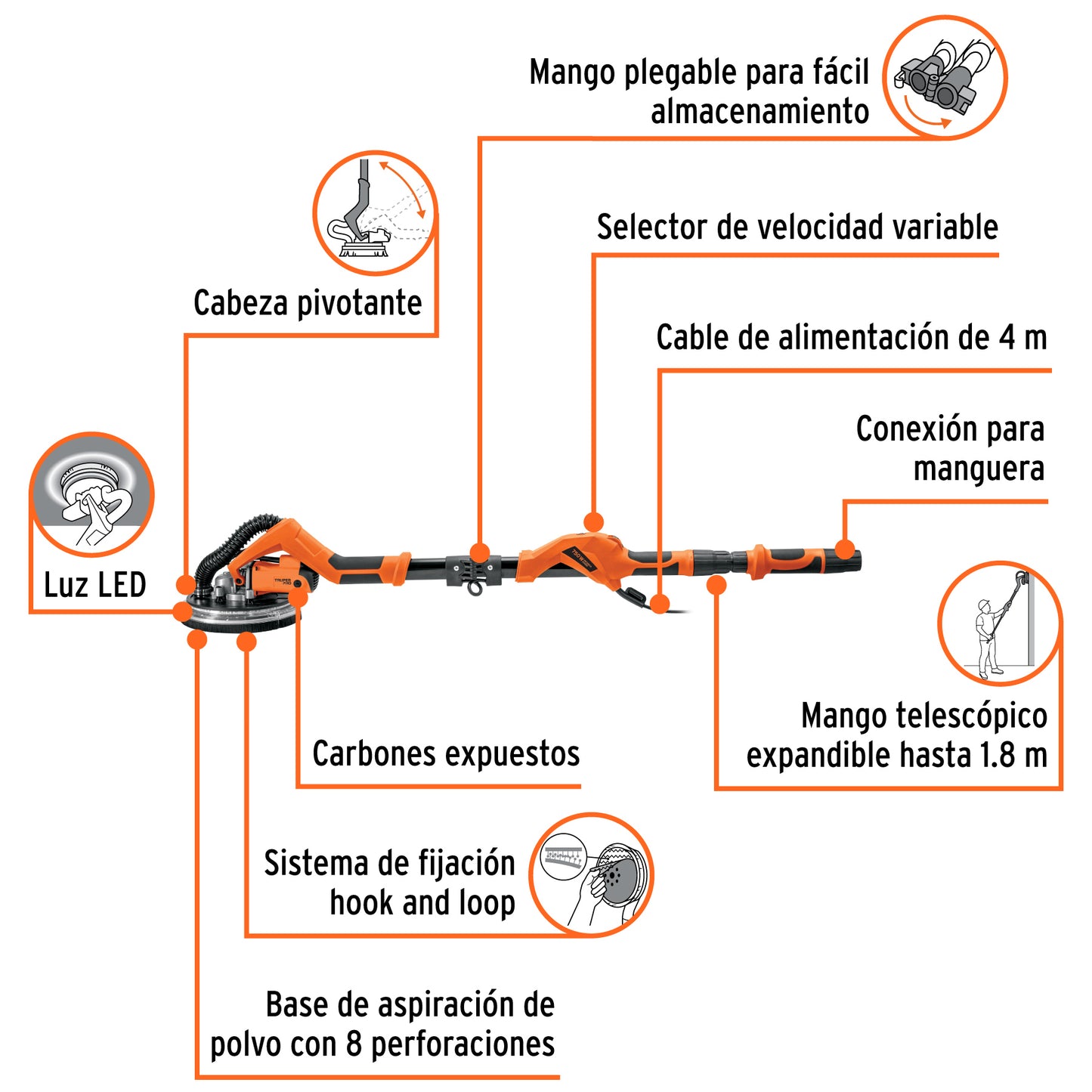 Lijadora de pared y techo 9" 750W, profesional, TRUPER PRO