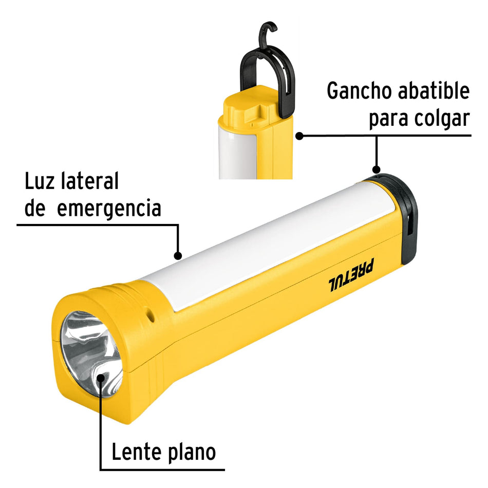 Linterna recargable con lámpara de emergencia,280 lm, Pretul