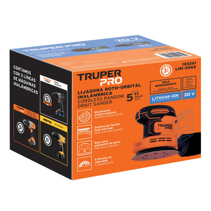 Lijadora roto-orbital 5", 20V, sin accesorios, TRUPER PRO