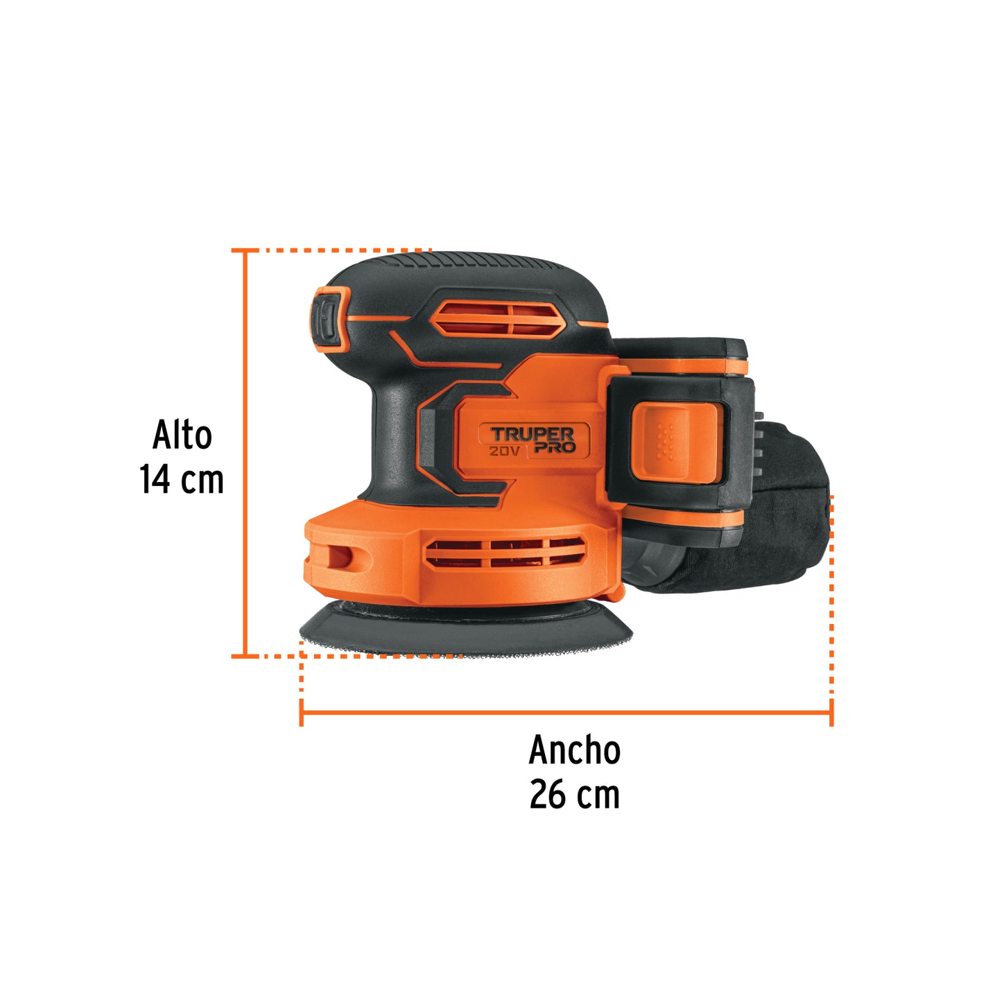 Lijadora Roto-Orbital 5 Pulgadas 20V TRUPER PRO LIRI-20A - Velocidad Variable 6 Niveles con Batería 2Ah y Sistema Hook Loop