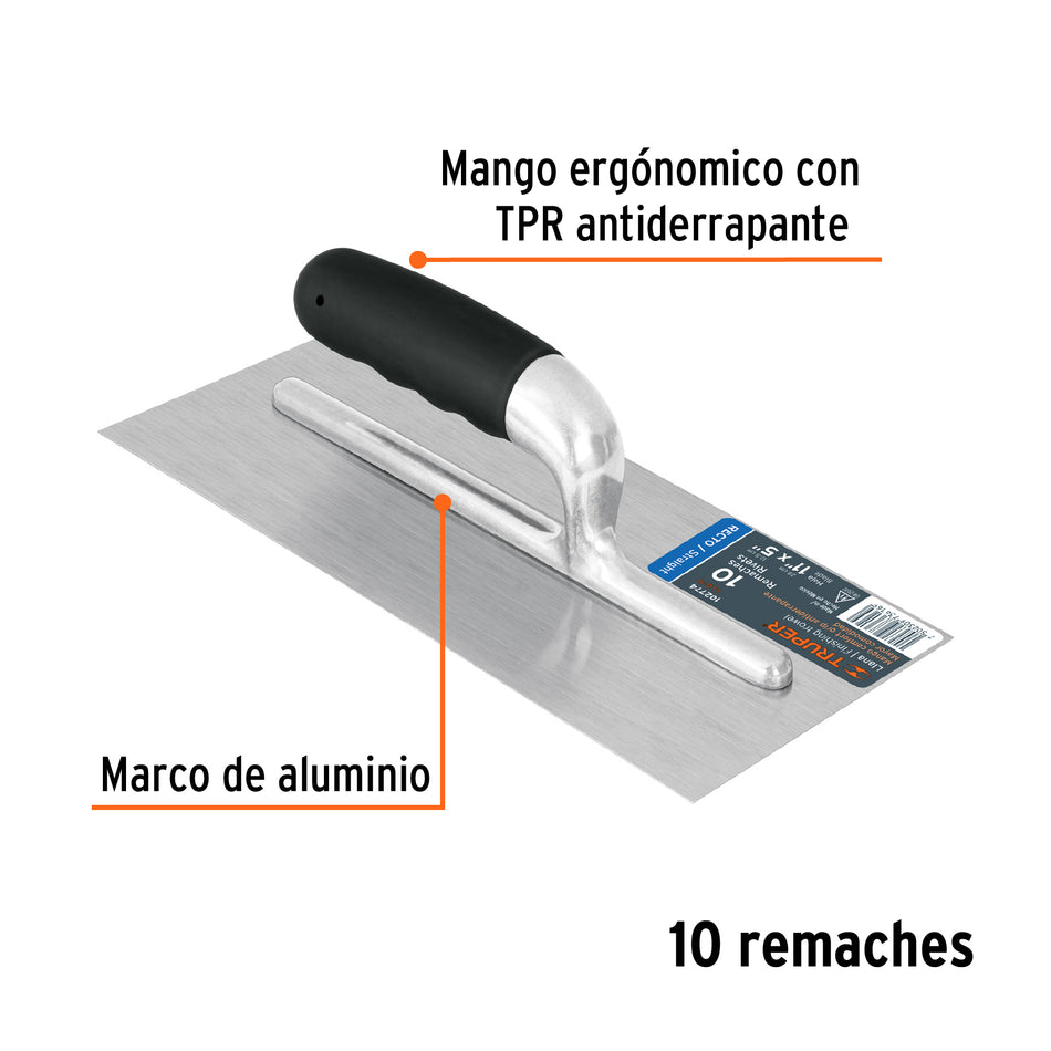 Llana 11" canto recto, 10 remaches, mgo comfort grip, Truper, Construccion, Albañileria, Mantenimiento.