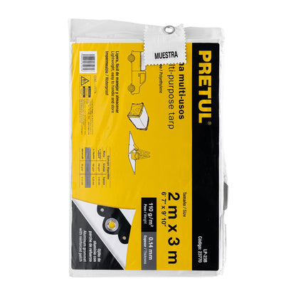 Lona Impermeable Polietileno 2x3m Blanca 110g/m² PRETUL LP-23B - Protección Total Exterior con Ojillos Reforzados